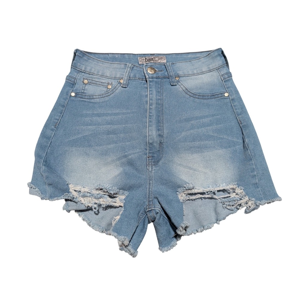 UWD Denim Shorts Womens 11 Light Blue Distressed High Rise Cutoff Frayed‎ Edgy